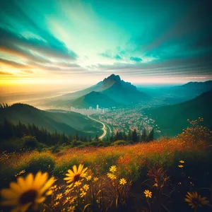 Vibrant Sunset Over Rural Meadow