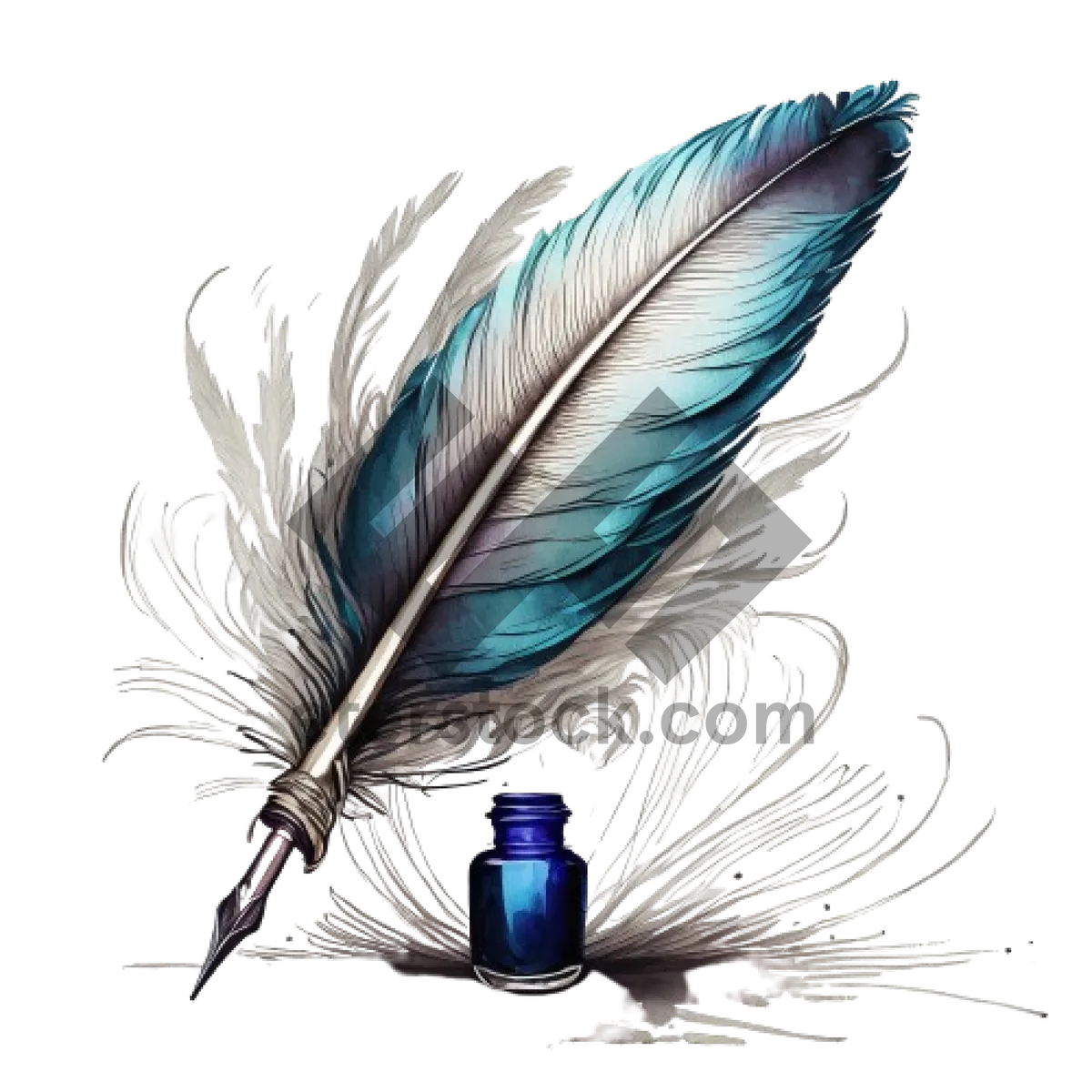 Picture of Colorful fractal feather with quill writing implement