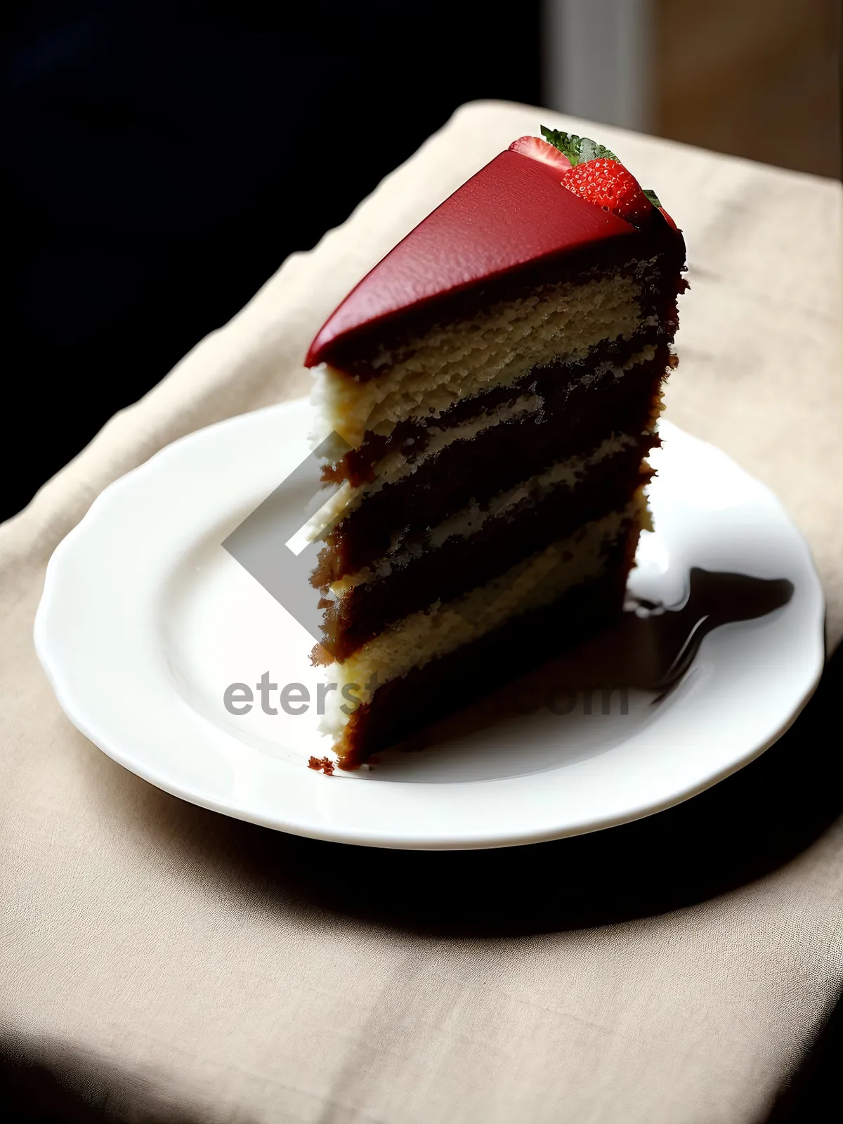 Picture of Delicious Chocolate Cake Slice with Fresh Fruit Topping