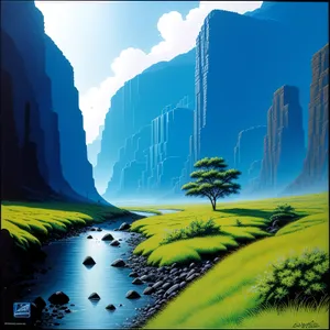 Idyllic countryside horizon with lush meadows and clear skies