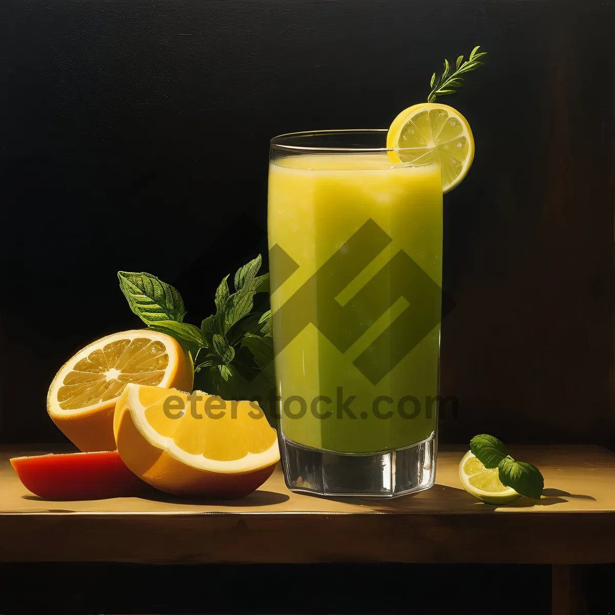 Picture of Vibrant Orange Juice in Glass with Ice and Candle