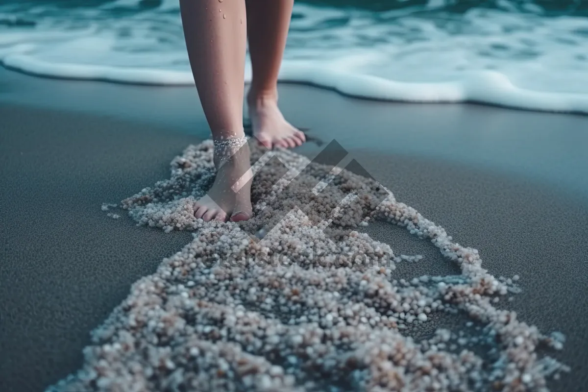 Picture of Starfish resting on rock on sandy beach shore.