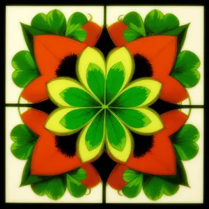 Colorful Spring Floral Ornament: Lotus Flower & Clover