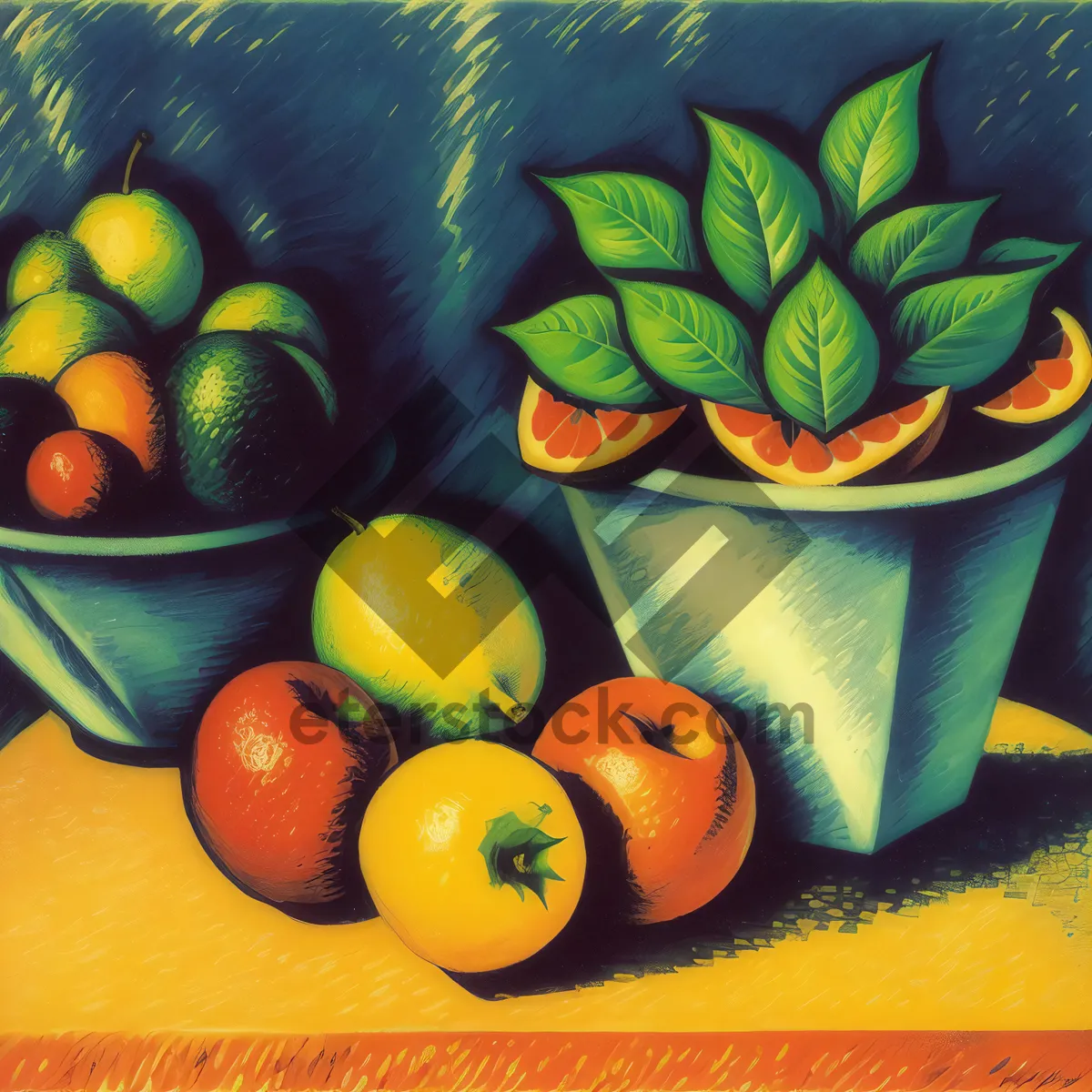 Picture of Vibrant Citrus Fruits: Lemon, Orange, Banana, Apple