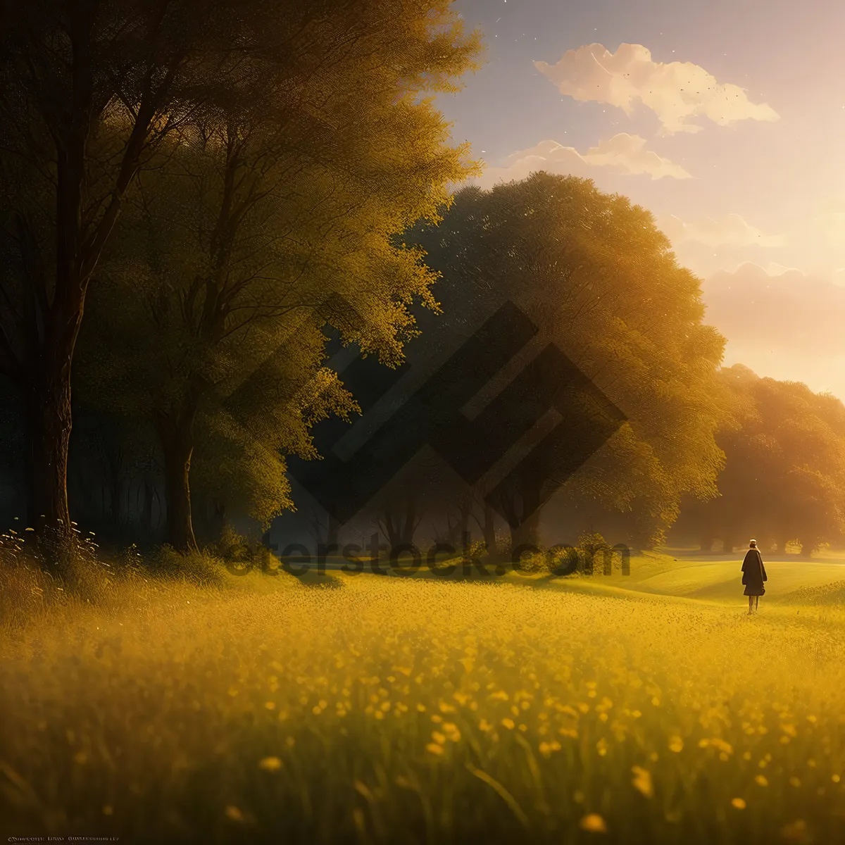 Picture of Golden Rapeseed Field Under a Sunset Sky