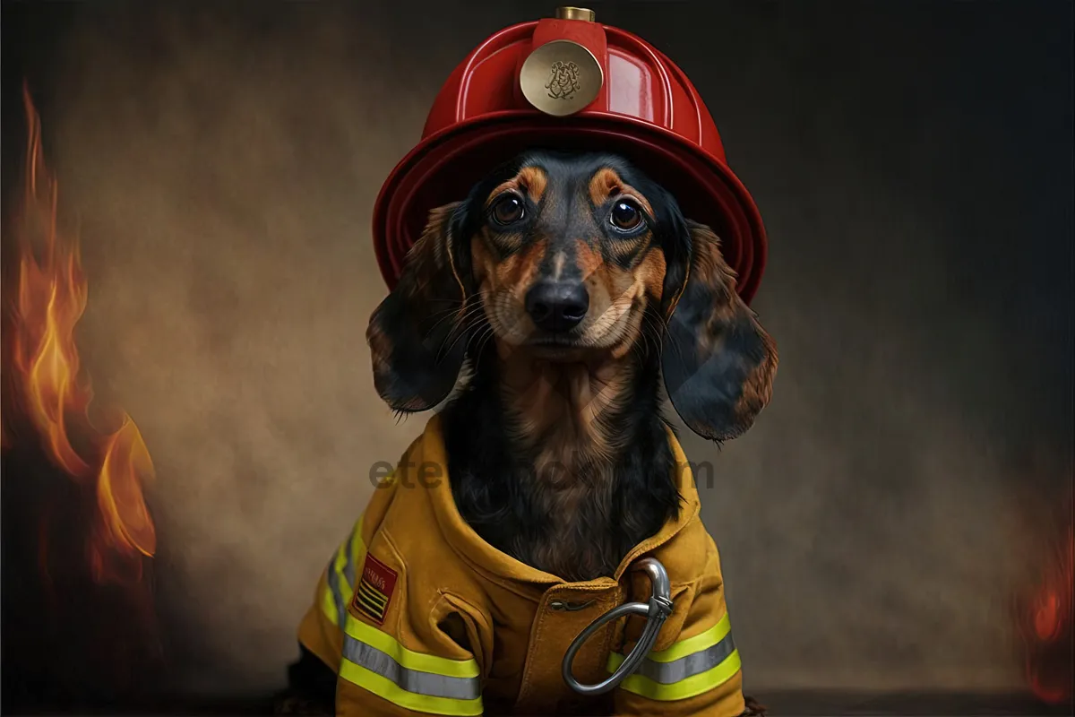 Picture of Dog wearing helmet with harness support device.