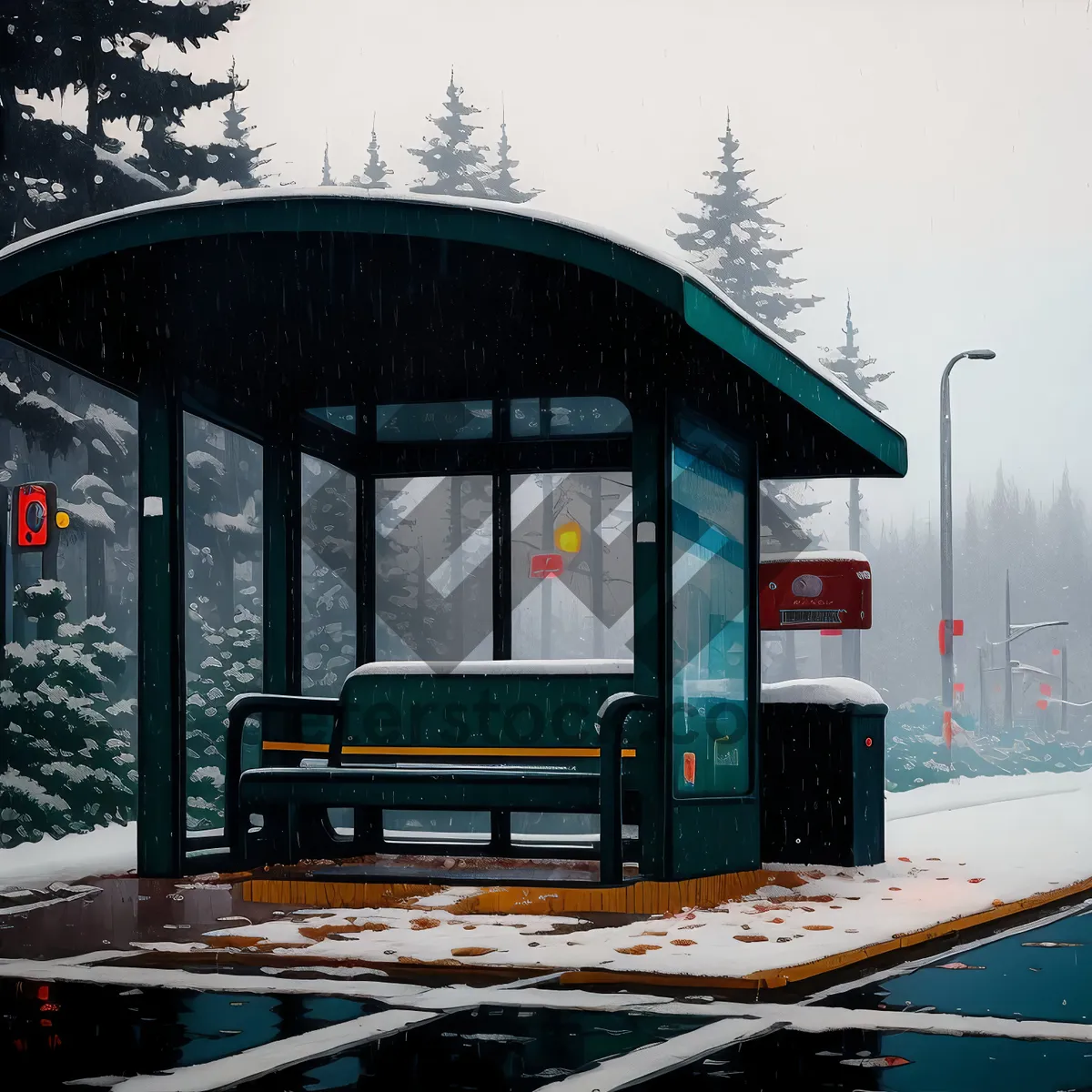 Picture of City office building with street view and gas pump.