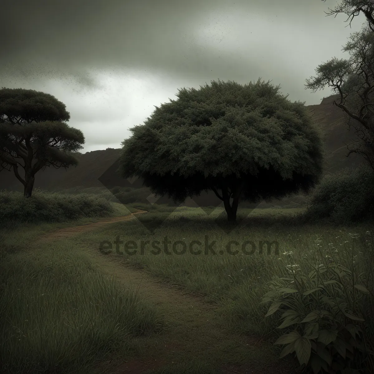 Picture of Countryside Hay Field Landscape with Wheat and Tree