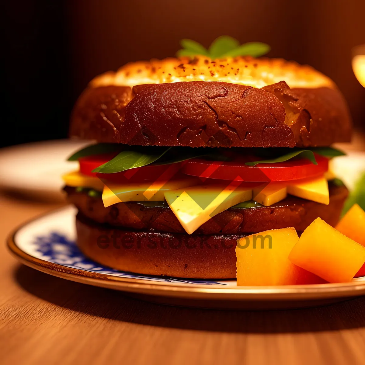 Picture of Delicious Gourmet Cheeseburger on Sesame Bun