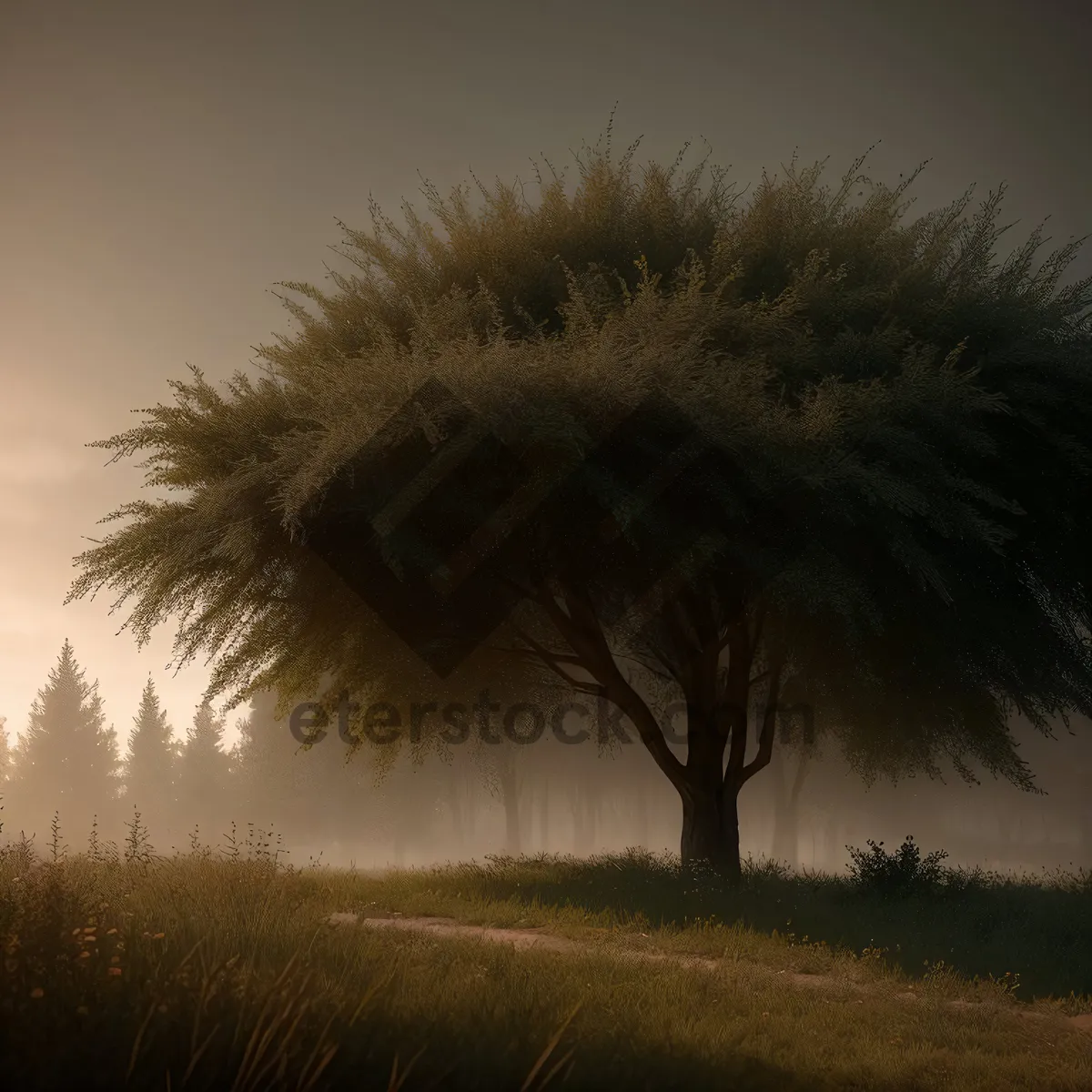 Picture of Sunset Silhouette on Cabbage Tree Landscape