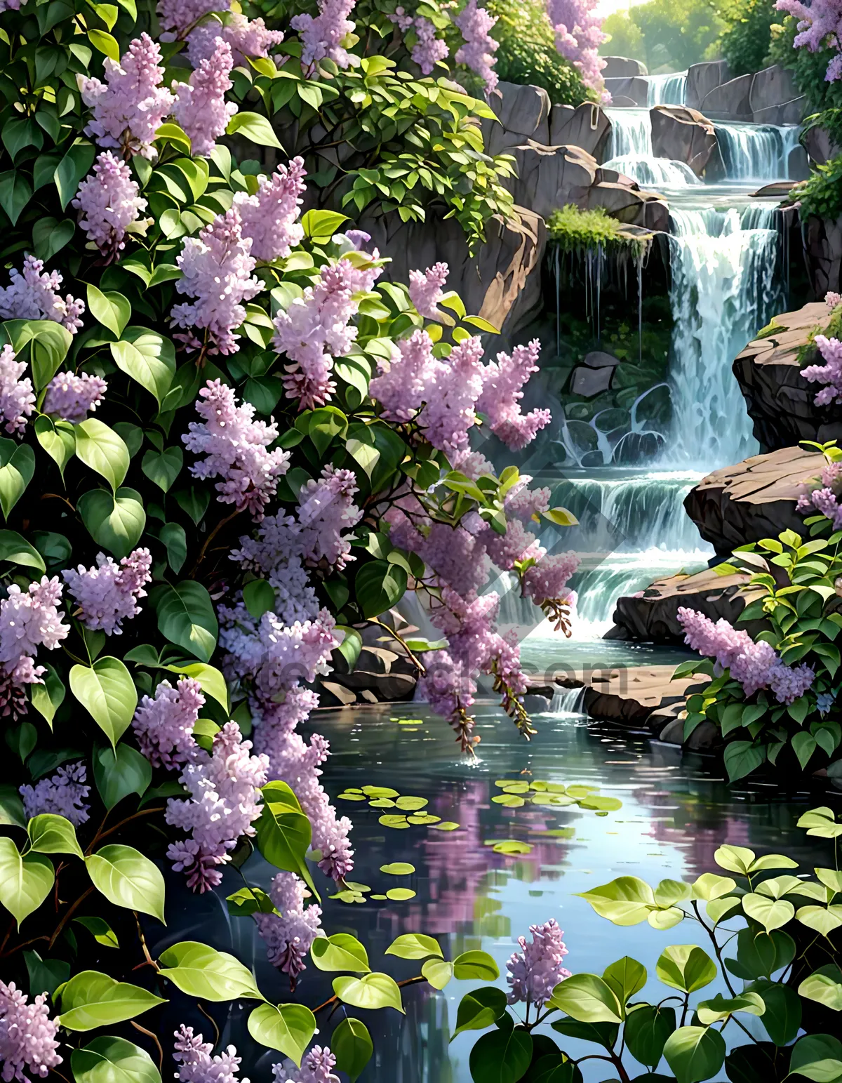 Picture of Purple Lilacs and Waterfalls