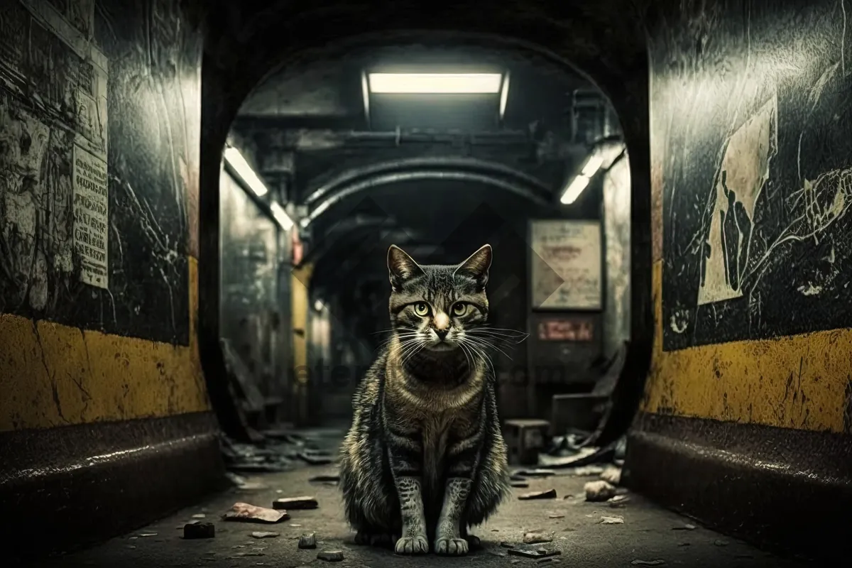 Picture of Adorable kitten in domestic bin.