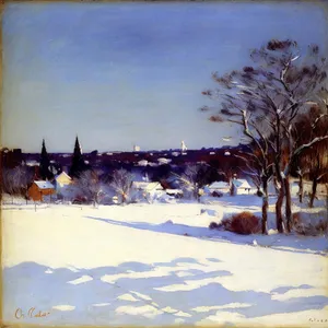 Snowy Resort Landscape with Majestic Sky and Trees