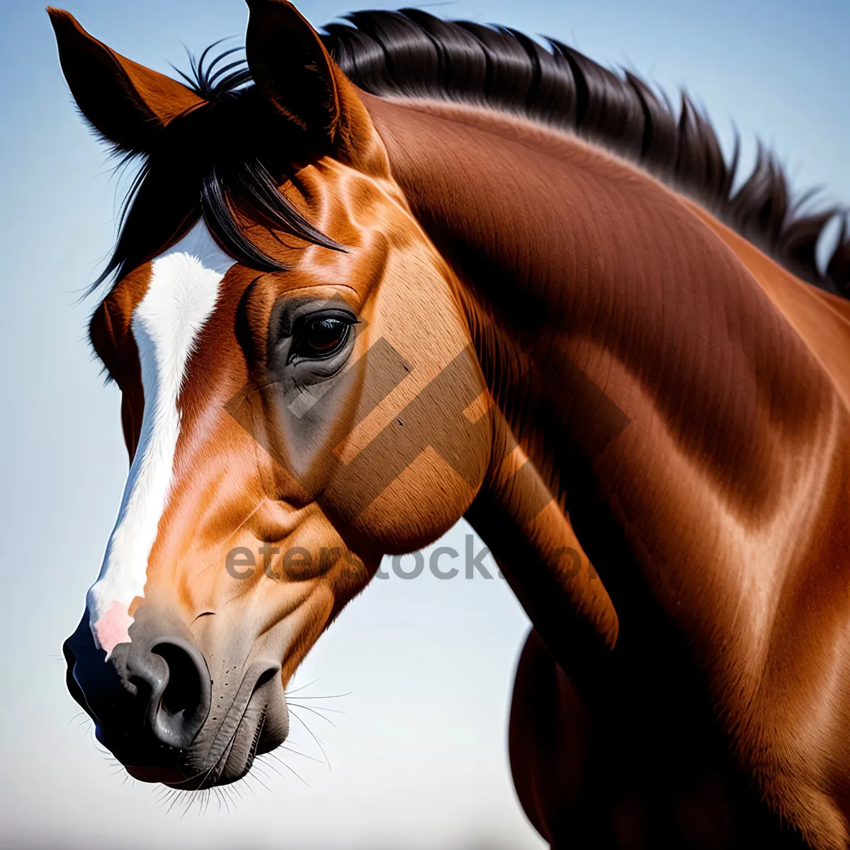 Picture of Majestic stallion with brown mane, portrait.