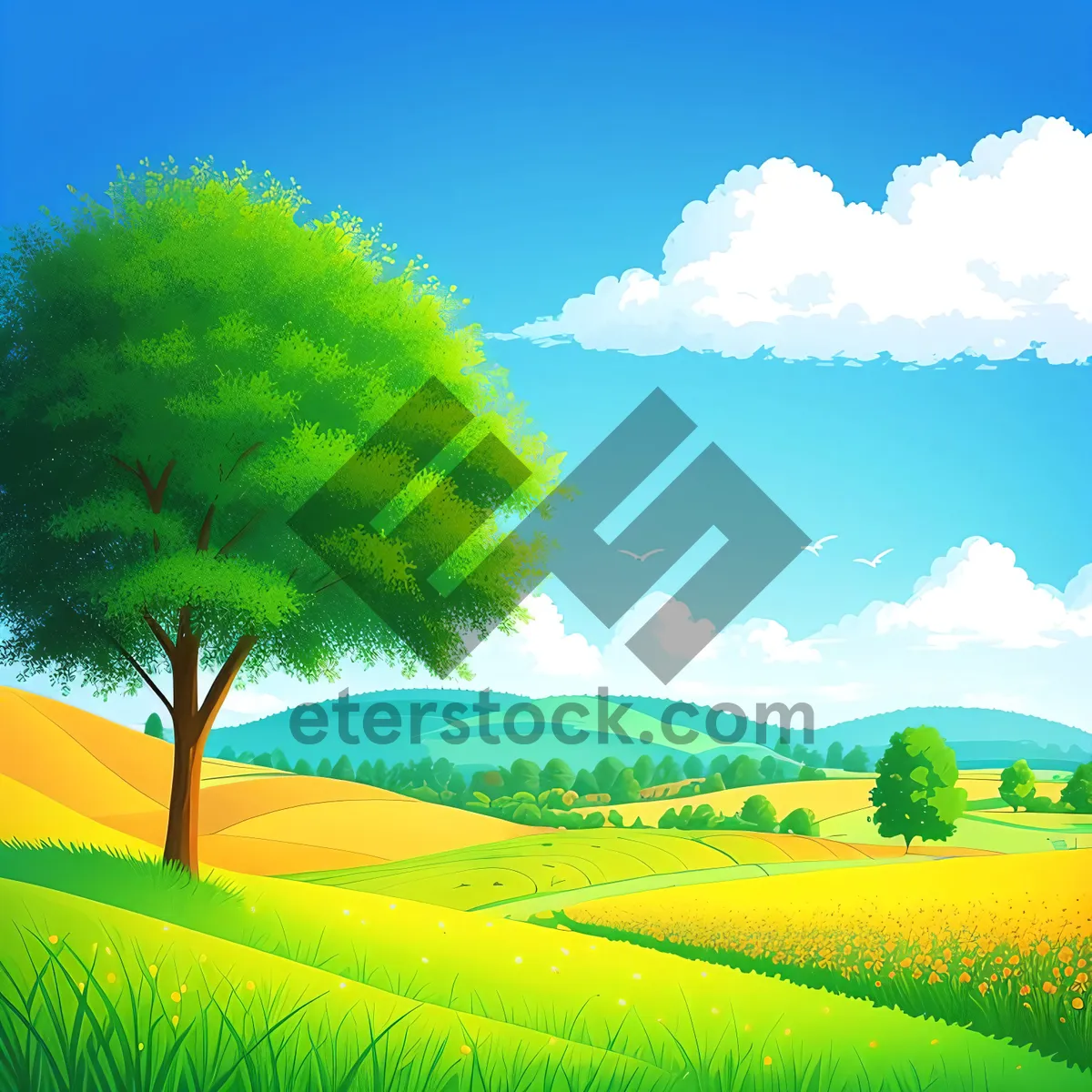 Picture of Serene Countryside Skyline with Vibrant Meadow