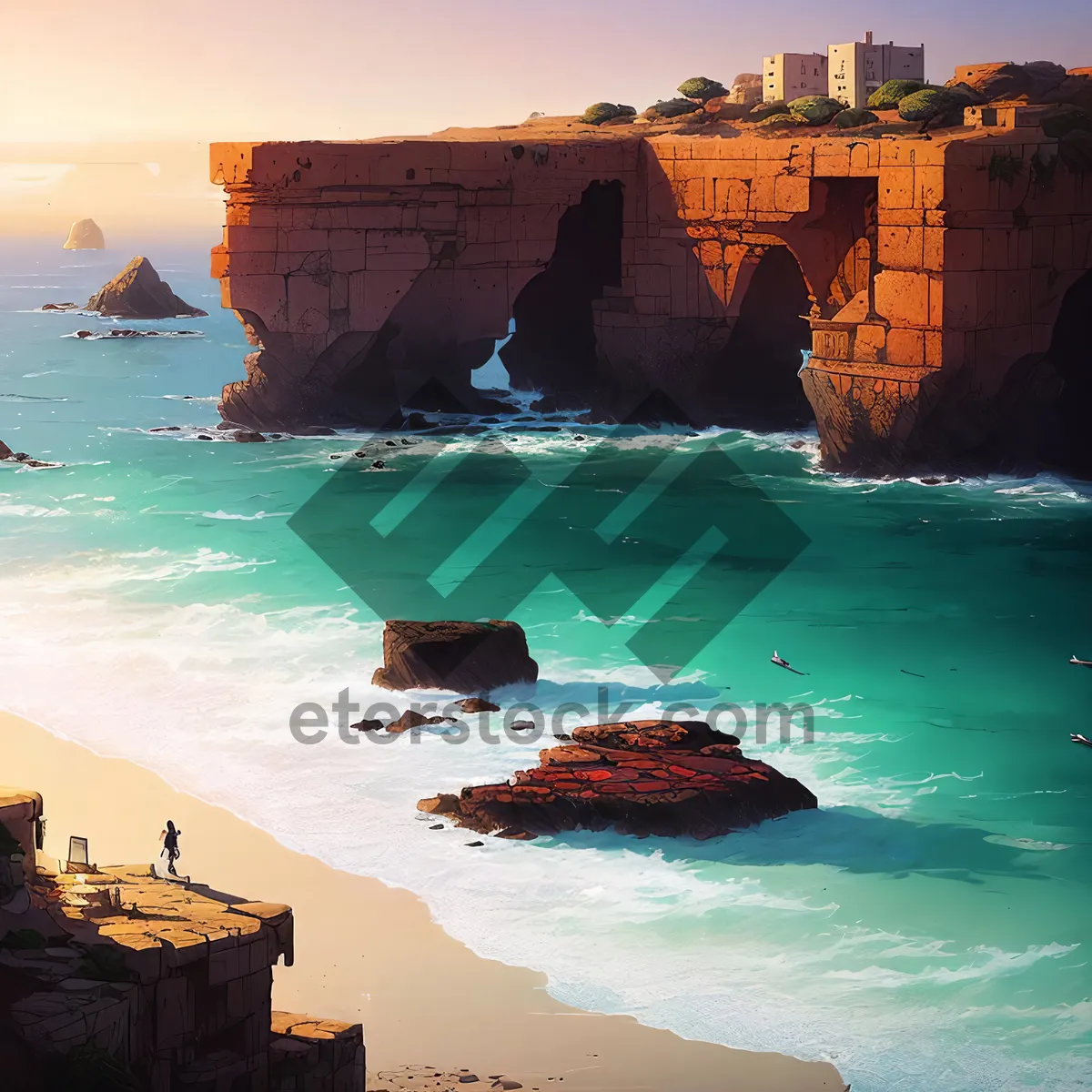 Picture of Sunny Island Beach and Waves under a Blue Sky