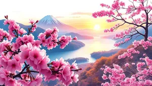 Japanese Spring Garden Blossom in Lilac and Pink