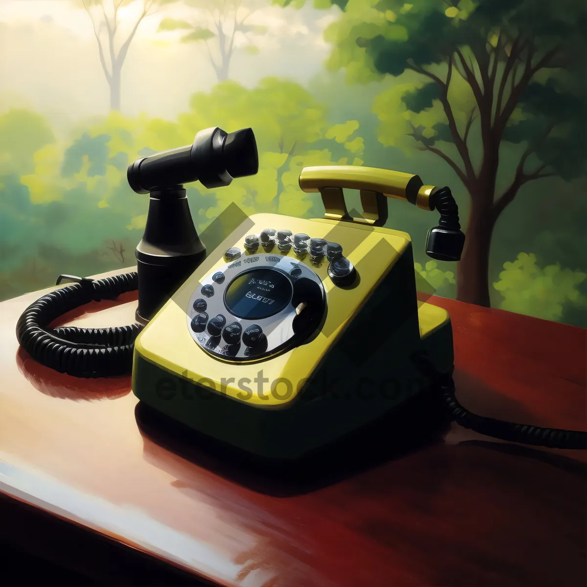 Picture of Retro rotary dial telephone vintage communication technology object.