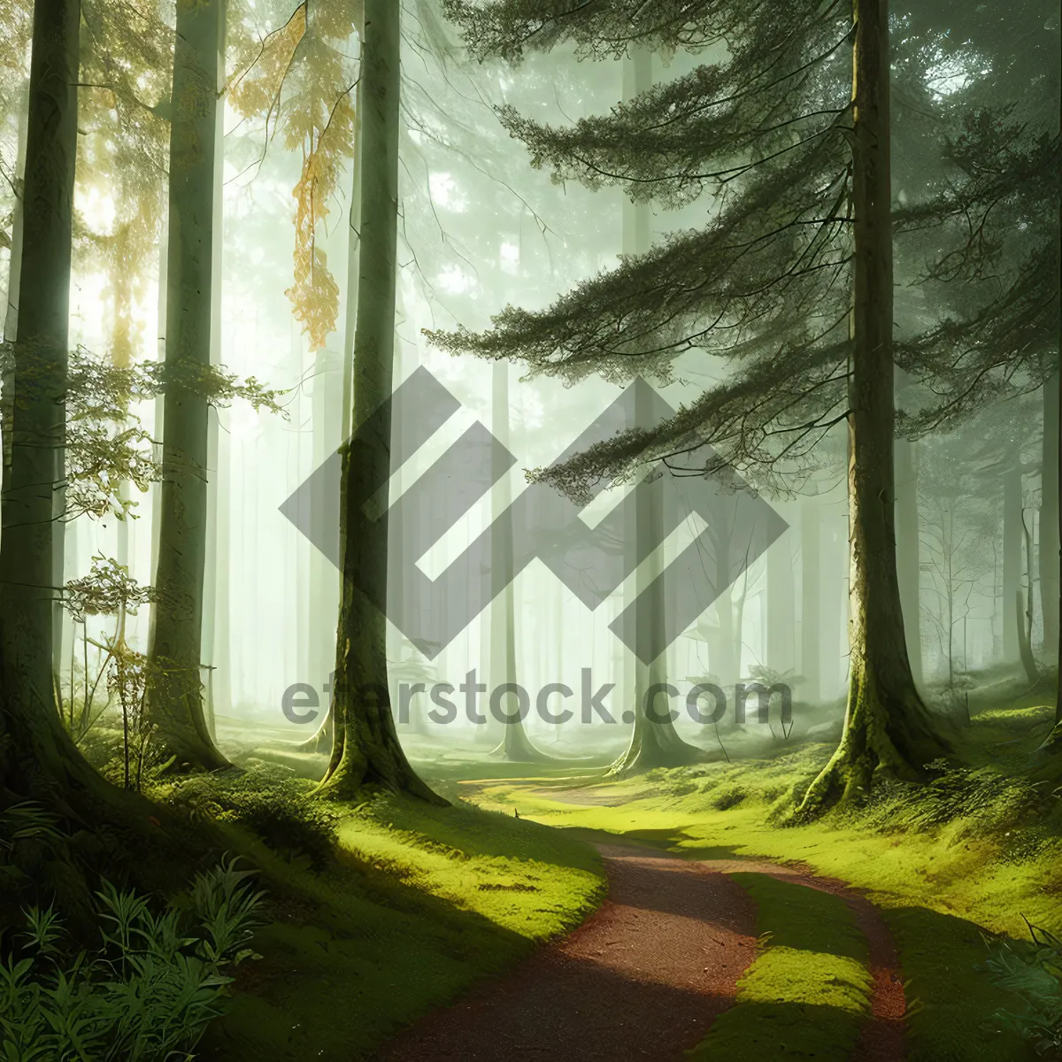 Picture of Enchanting Misty Forest Landscape in Morning Sunlight