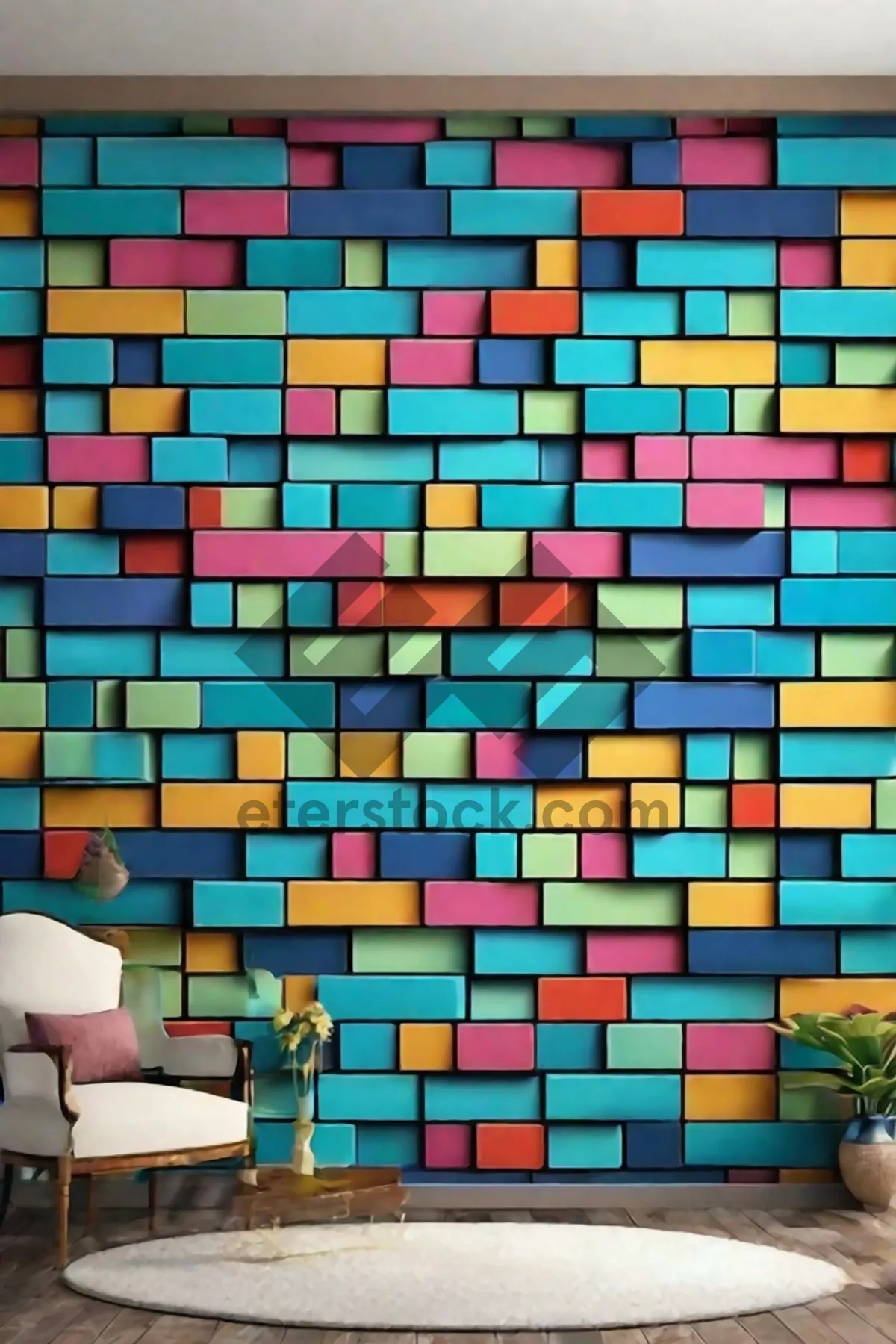 Picture of Retro brick wall mosaic pattern in vibrant colors.