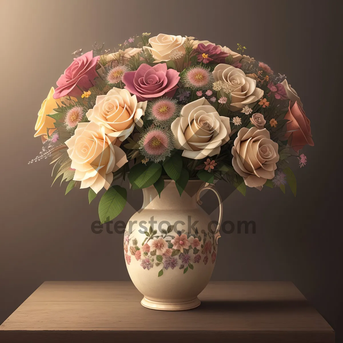 Picture of Pink floral vase with stunning rose bouquet