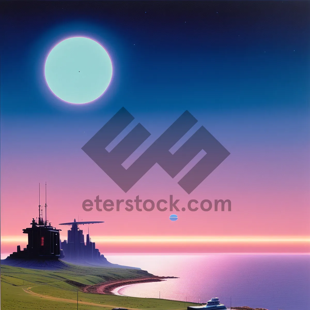 Picture of Starry Seascape with Moonlit Fisherman