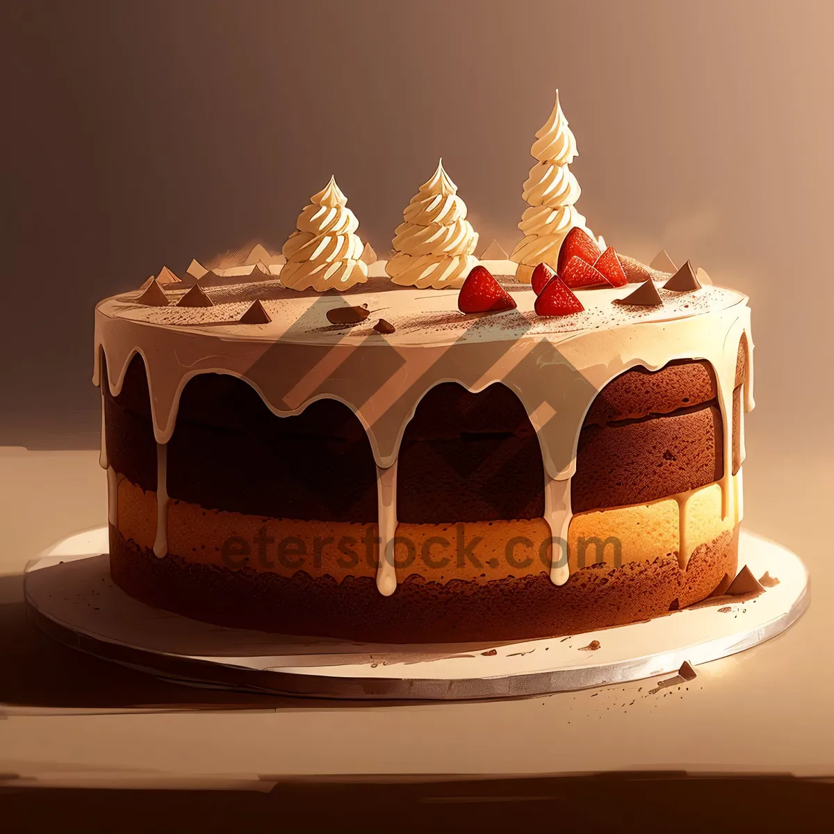 Picture of Delicious birthday cake with chocolate icing and candy decorations