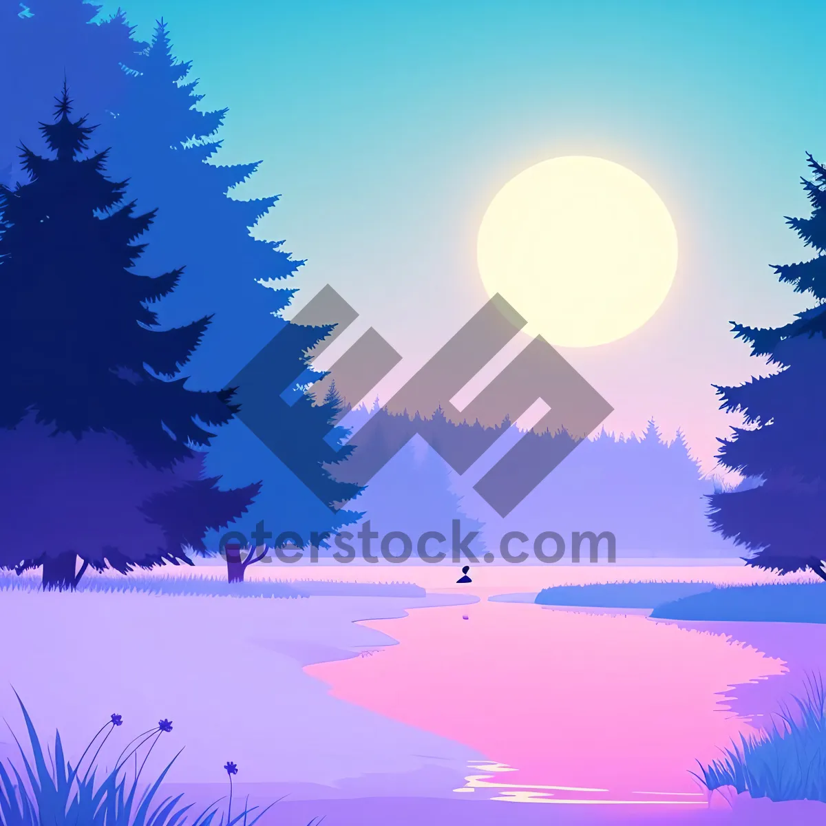 Picture of Majestic Winter Night: Moonlit Tree and Starry Sky