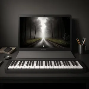 Black Upright Piano with Digital Keyboard and Screen