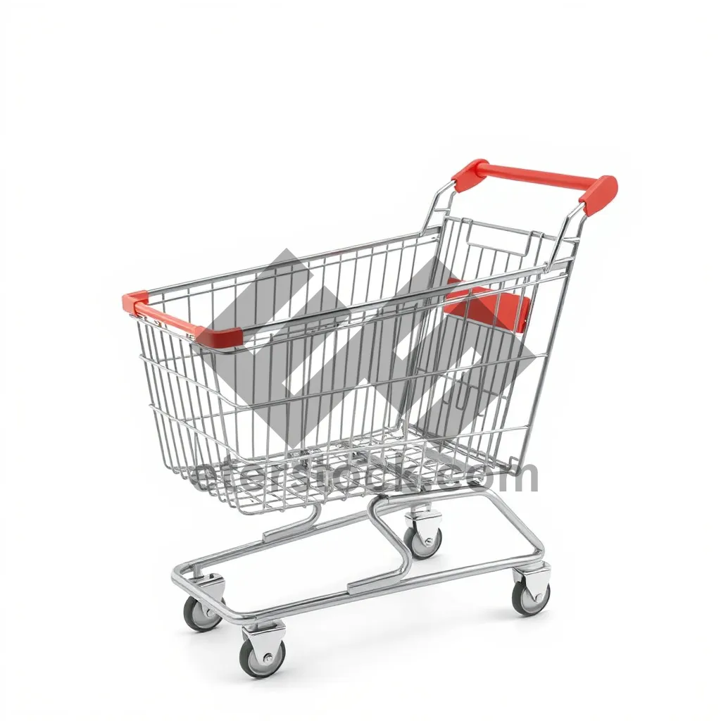 Picture of 3D shopping cart in empty supermarket aisle