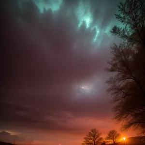 Vibrant Sunset Silhouette over Summer Landscape