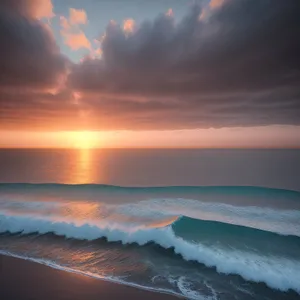 Serene Coastal Sunset with Majestic Waves