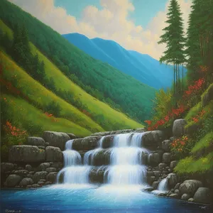 Serene Waterfall in Majestic Mountain Landscape