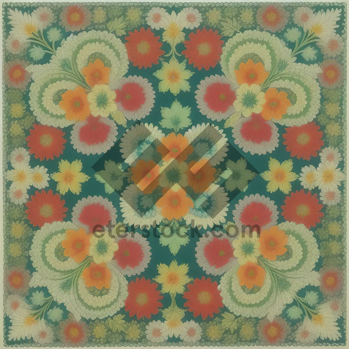 Picture of Colorful Floral Pattern on Vintage Retro Wallpaper