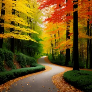 Serene Autumn Path Under Sunlit Trees