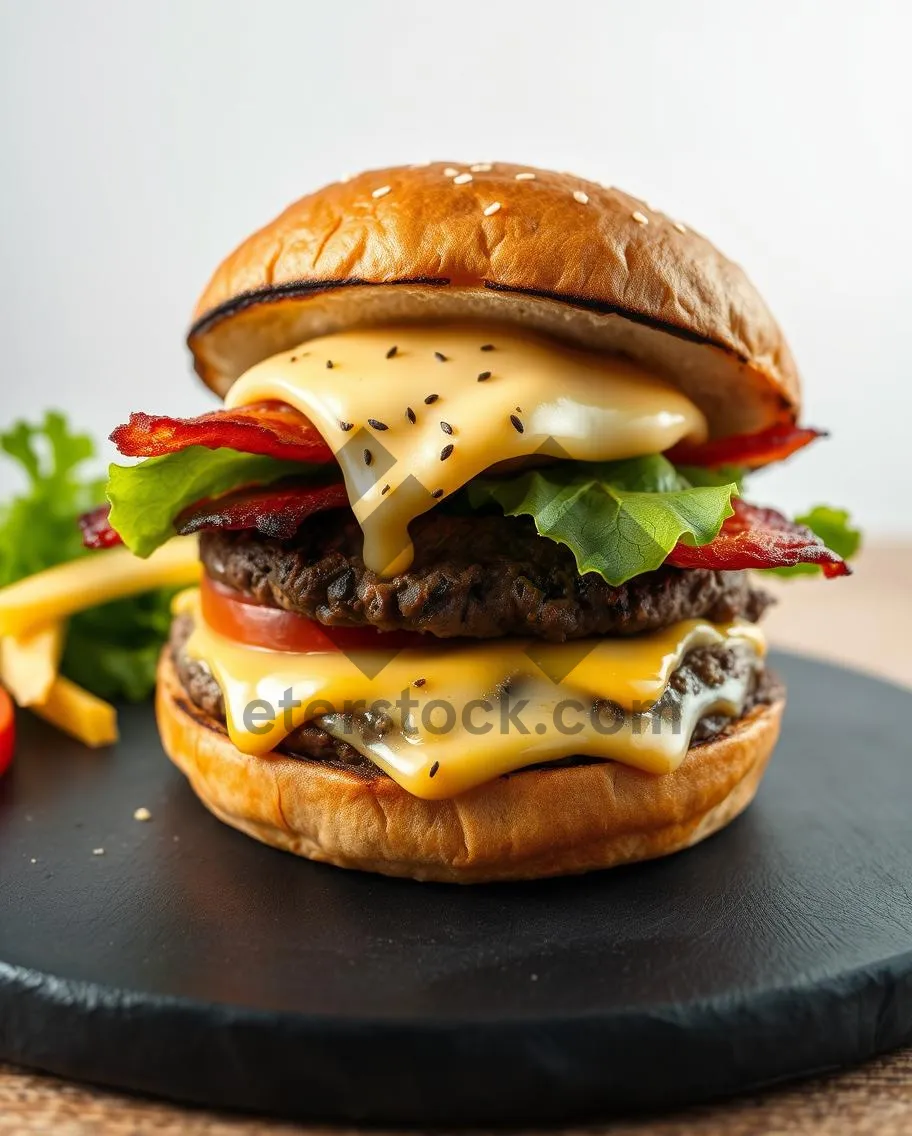 Picture of Delicious Cheeseburger with Lettuce and Tomato