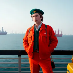 Smiling Male Worker on Beach, Professional and Handsome