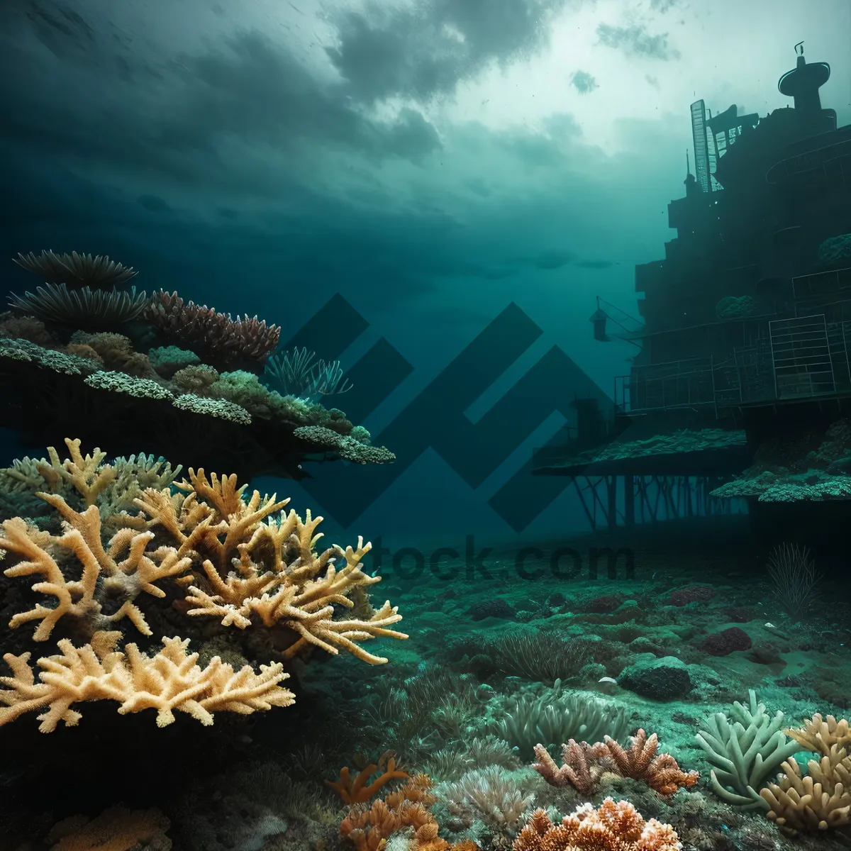 Picture of Colorful Coral Reef Life Below Sunlit Waters