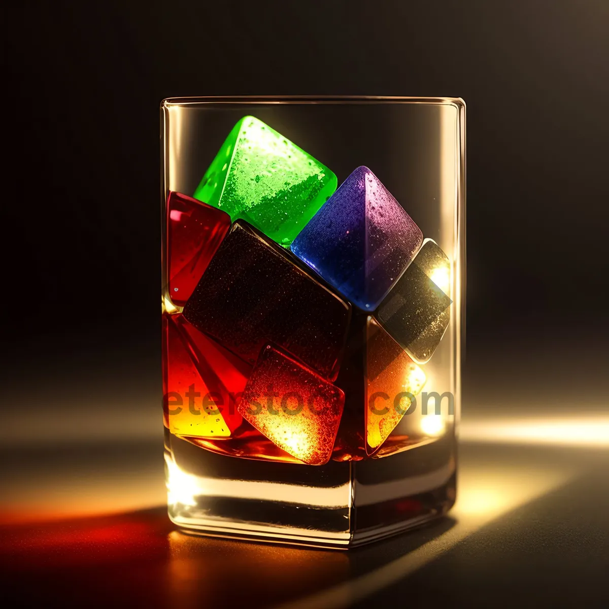 Picture of Golden Amber Liquid in Glass: Vodka Beverage with Light-Up Diode