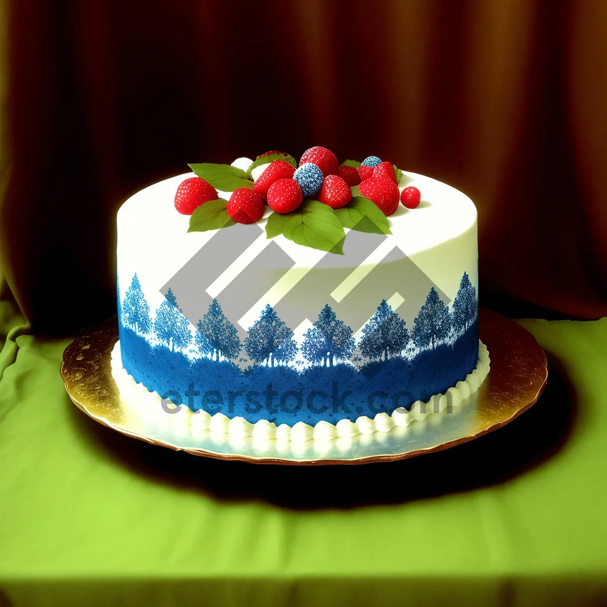 Picture of Delectable Fruit Cream Cake with Berries and Tea