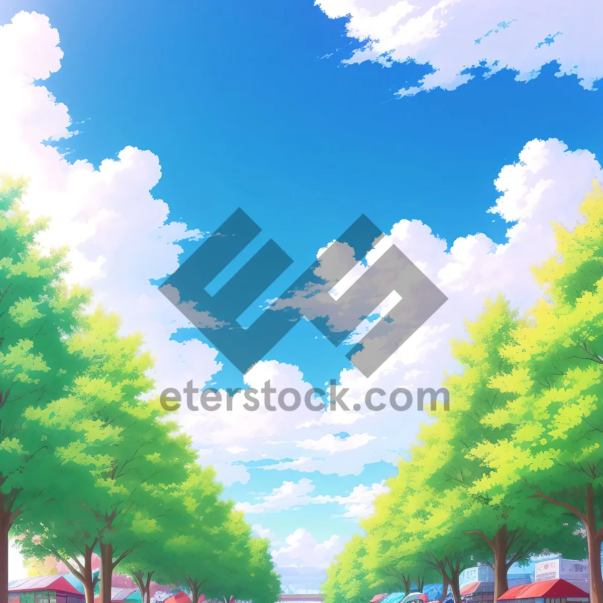 Picture of Vibrant Summer Sky with Fluffy Sunlit Clouds