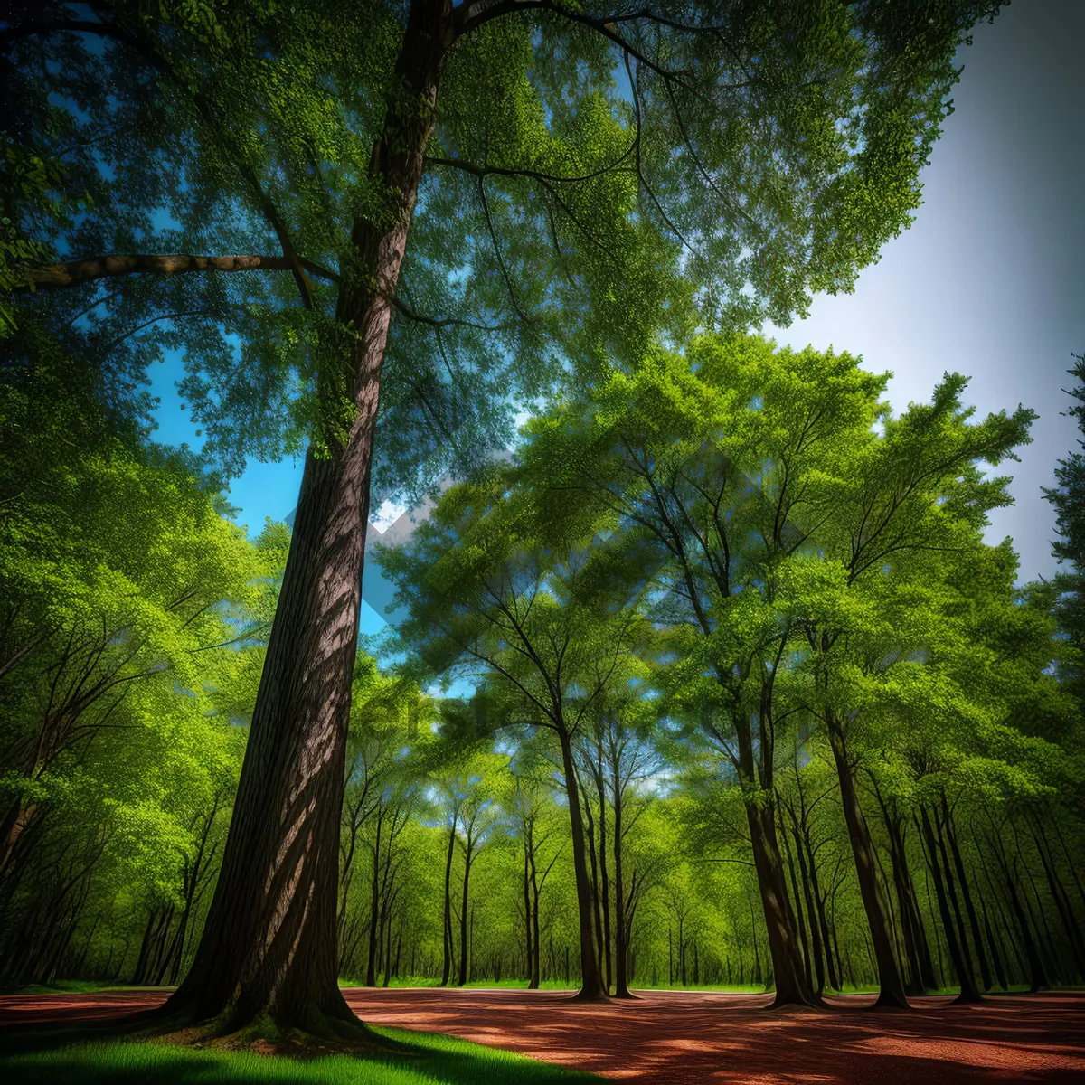 Picture of Serene Forest Path amidst Vibrant Autumn Foliage