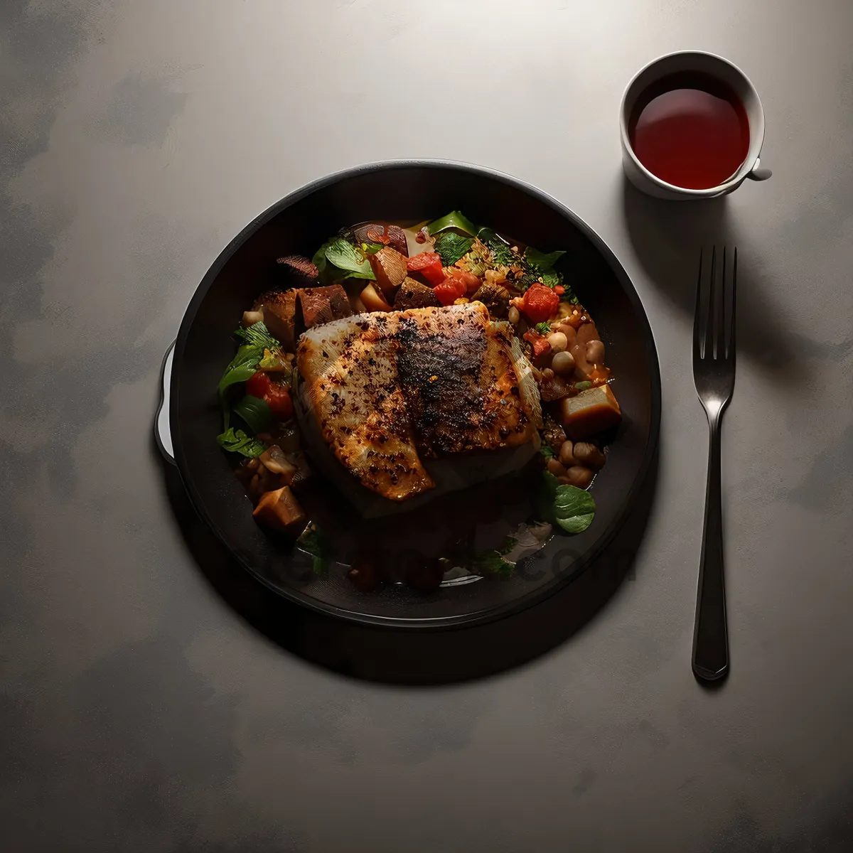 Picture of Delicious Grilled Steak with Fresh Salad and Sauce