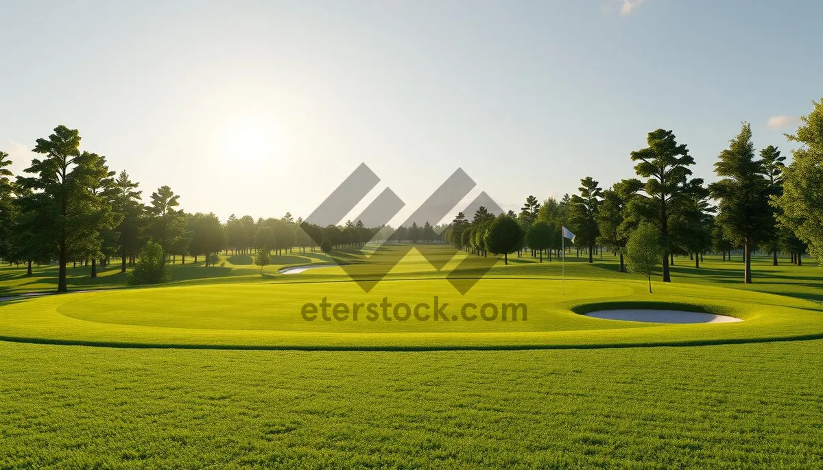 Picture of Scenic golf course under sunny sky with trees.