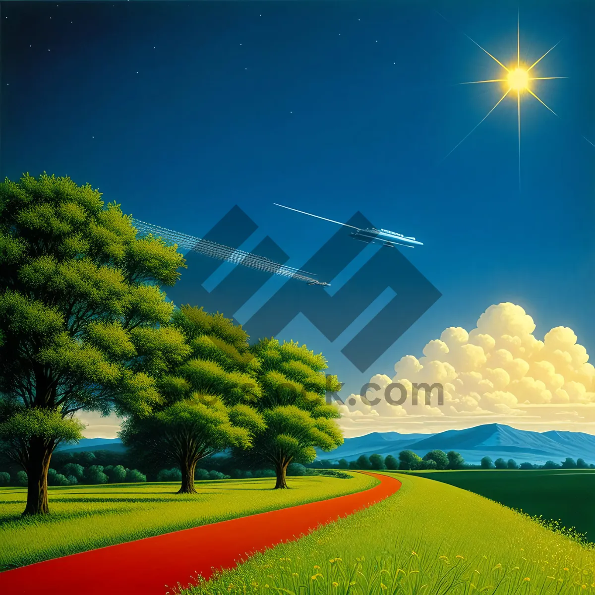 Picture of Serene Countryside Under a Vibrant Sky