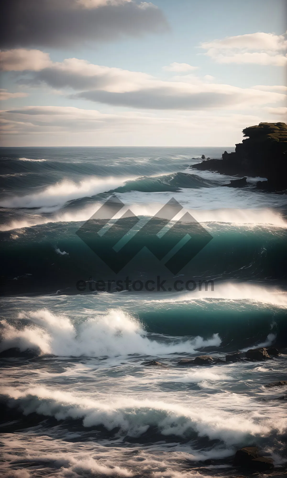 Picture of Golden Sunset over Tropical Ocean Waves