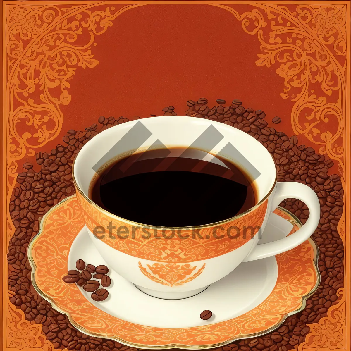 Picture of Hot Morning Cup of Coffee on Breakfast Plate