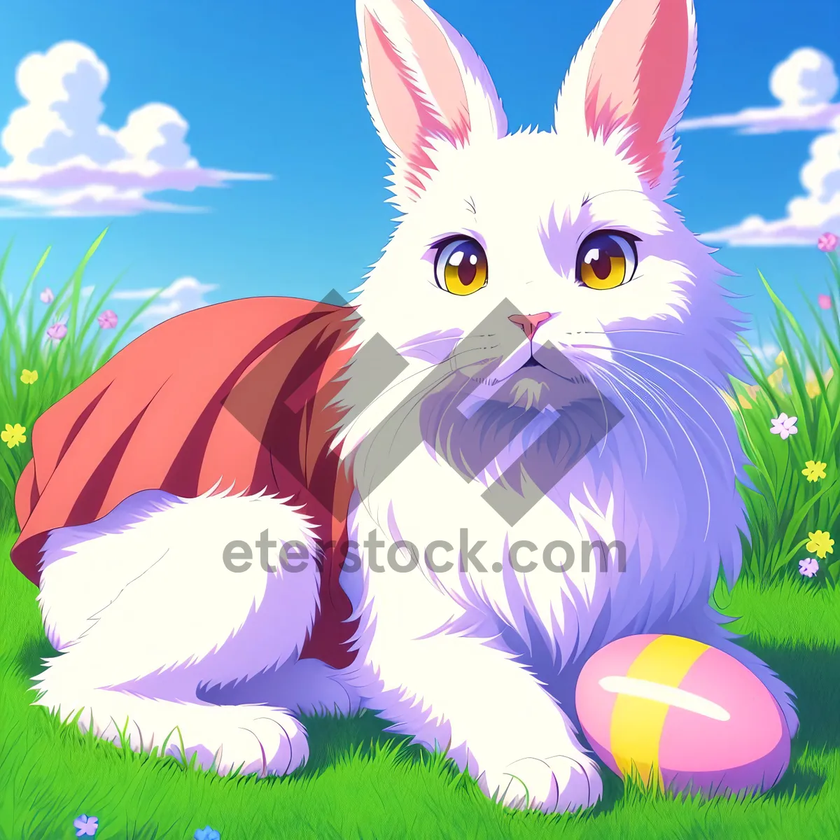 Picture of Adorable Cartoon Bunny Rabbit in Colorful Art