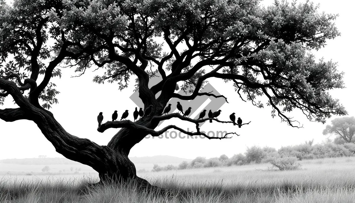 Picture of Silhouette of trees against sky in forest landscape.