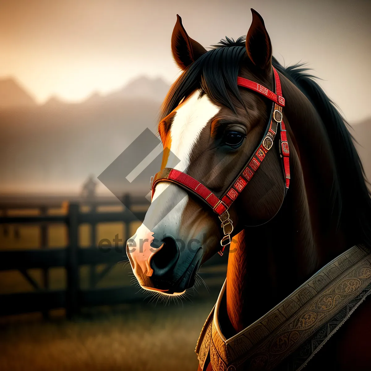 Picture of Beautiful Thoroughbred Stallion in Bridle